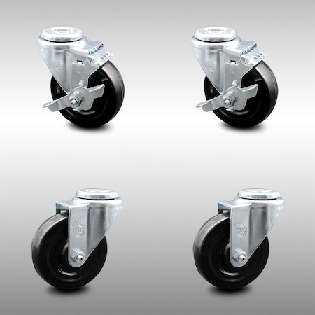 Service Caster 4 Inch SS Hard Rubber Wheel Swivel Bolt Hole Caster Set with 2 Brakes SCC SCC-SSBH20S414-HRS-2-TLB-2